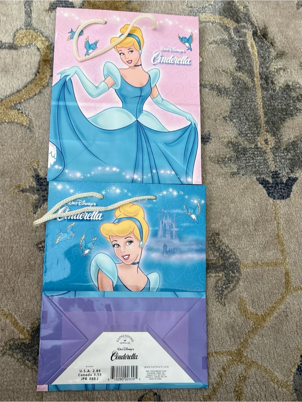 Set Of 2 Hallmark Walt Disney Cinderella Gift Bag - Lavender & White